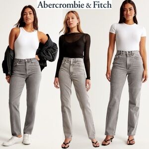 Abercrombie & Fitch 90’s Straight Ultra High Rise Gray Jeans Zip Fly Rigid 35 20